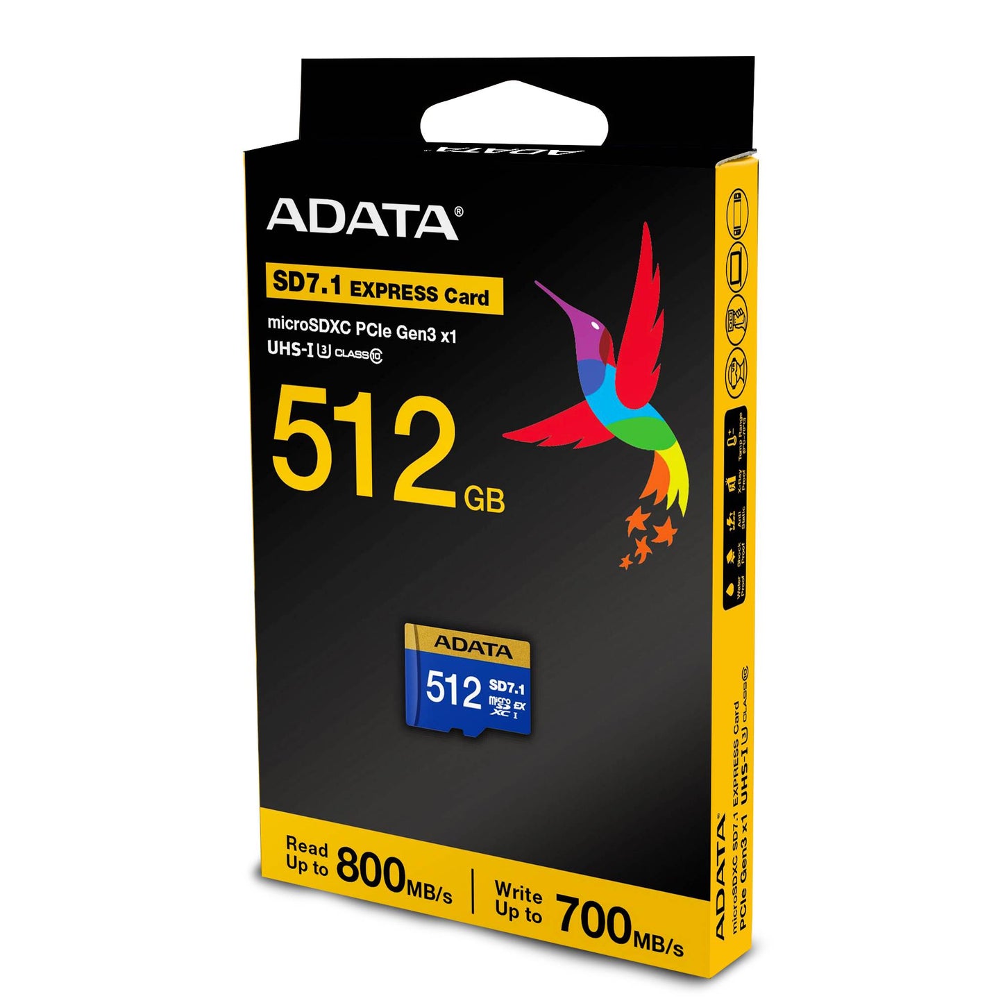 MICROSDXC ADATA, 512GB SD7.1 EXPRESS UHS-I U3 V30, CLASE 10 (A2), PCIE GEN3 X1, VELOCIDADES DE LECTURA Y ESCRITURA DE HASTA 800/700 MB/S UD512GEX3L1-C