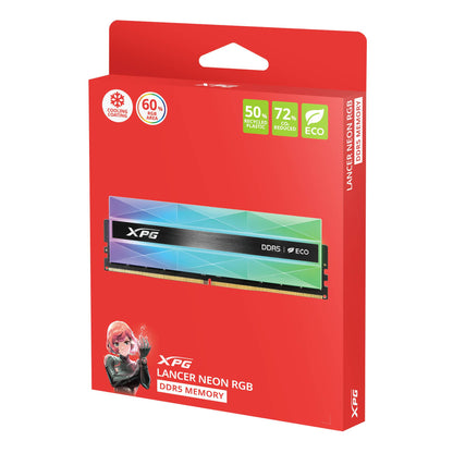 MEMORIA RAM ADATA XPG LANCER NEON RGB, DDR5 16GB UDIMM 6000MT/S. DISIPADOR DE ALUMINIO GRIS PLATEADO. AX5U6000C3016G-CLANRSG