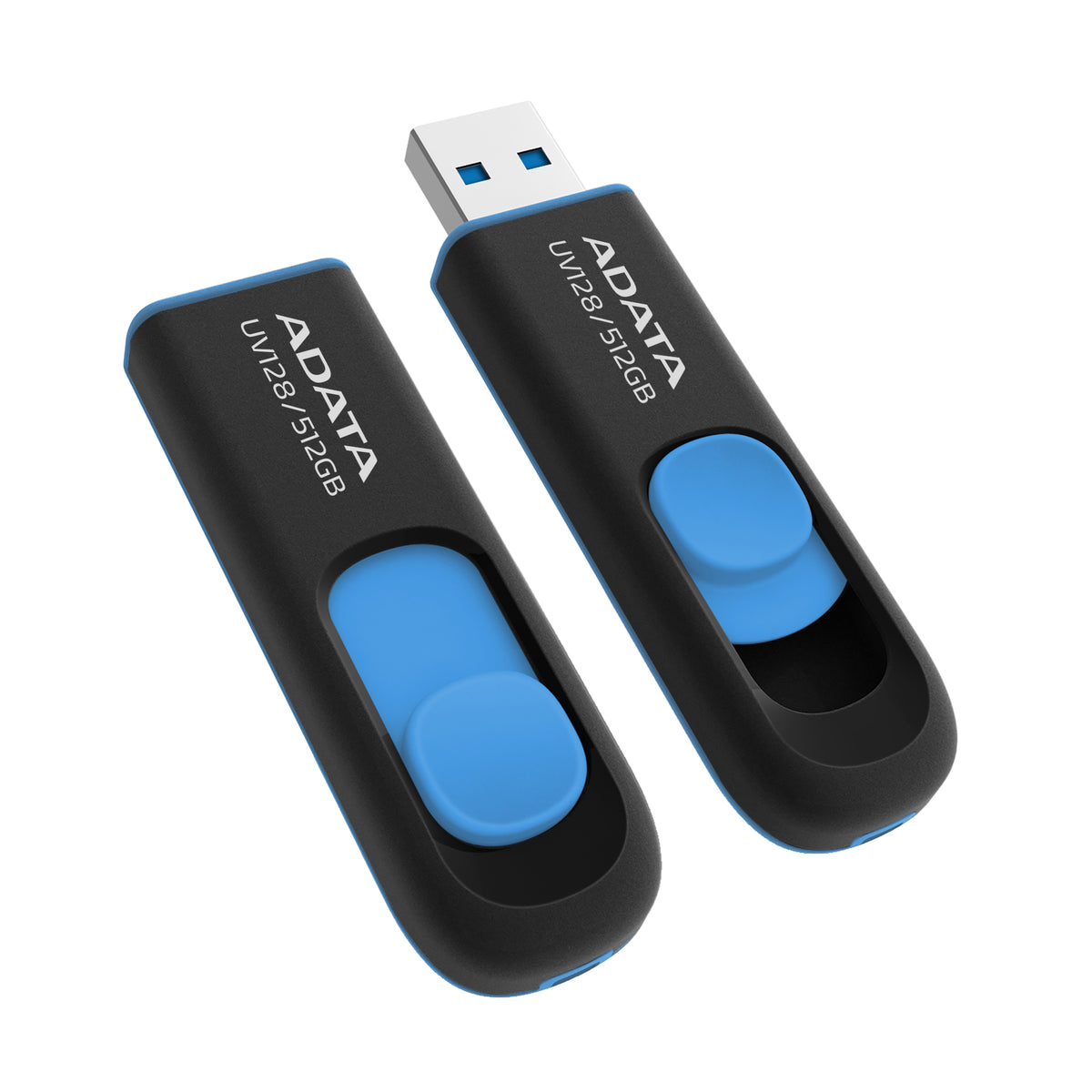 MEMORIA USB ADATA UV128 512GB USB 3.2 GEN1 (COMPATIBLE CON USB 2.0). COLOR NEGRO/AZUL. AUV128-512G-RBE