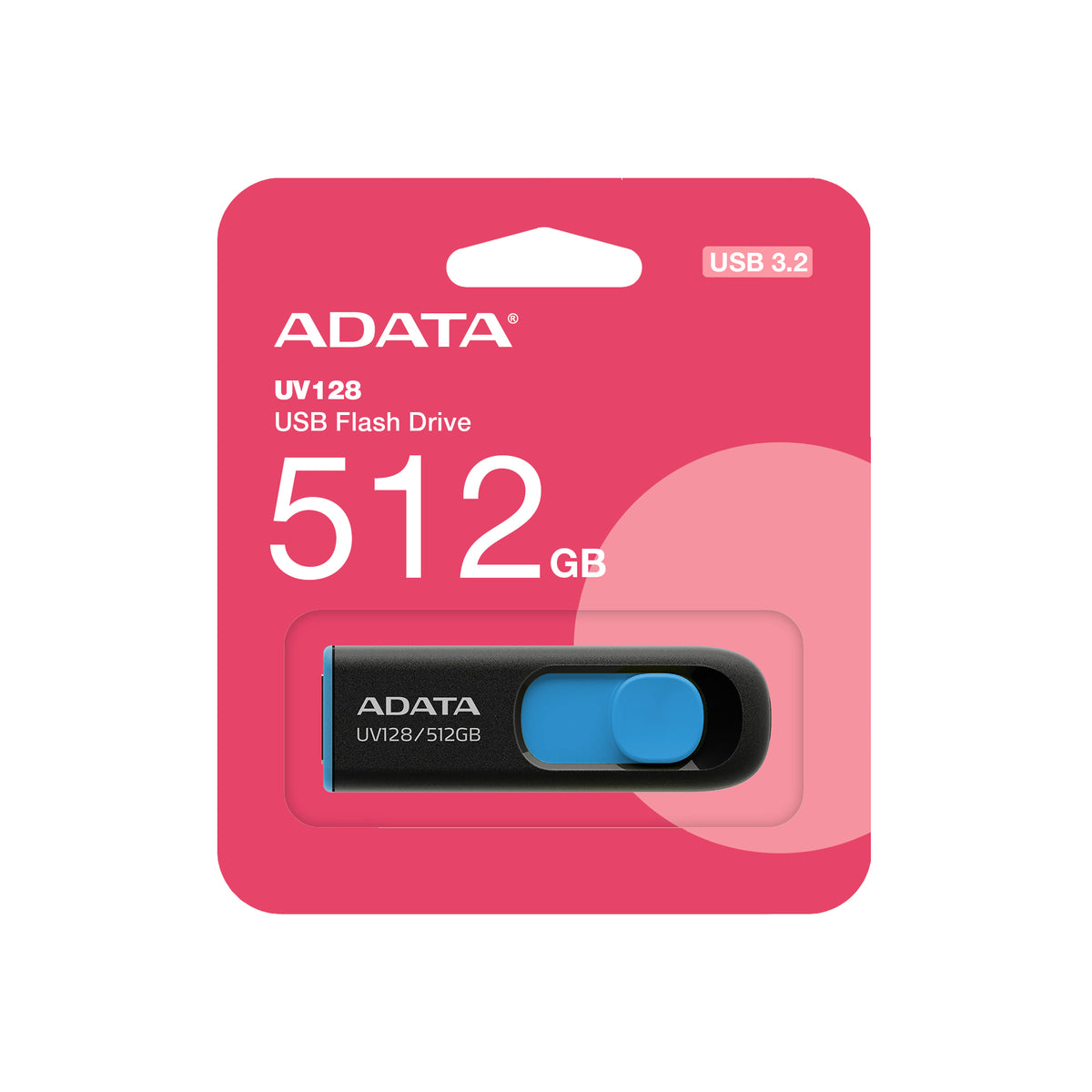 MEMORIA USB ADATA UV128 512GB USB 3.2 GEN1 (COMPATIBLE CON USB 2.0). COLOR NEGRO/AZUL. AUV128-512G-RBE