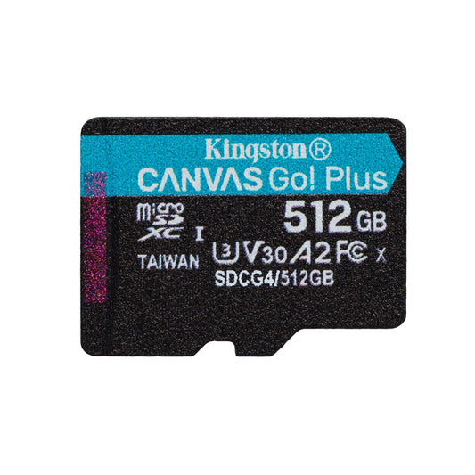 MEMORIA MICROSD KINGSTON CANVAS GO! PLUS GEN4 512GB R.200MB/S W.160MB/S CL10 UHS-I U3 V30 A2