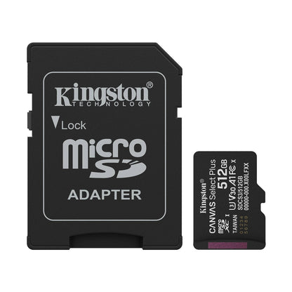 MEMORIA MICROSD KINGSTON CANVAS SELECT PLUS GEN3 512GB R.150MB/S CL10 UHS-I U3 V30 A1