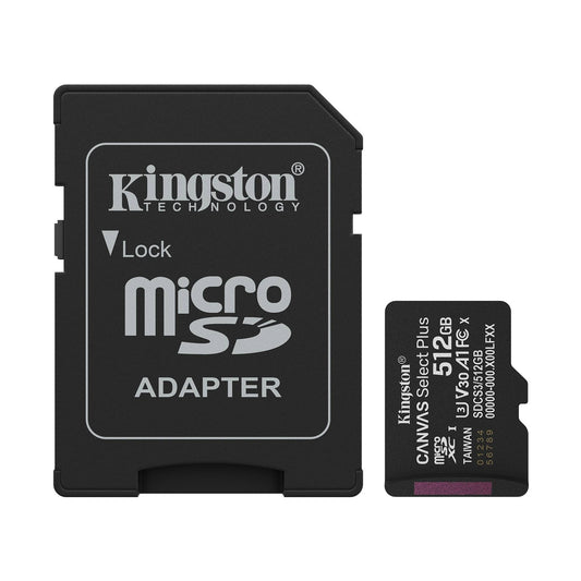 MEMORIA MICROSD KINGSTON CANVAS SELECT PLUS GEN3 512GB R.150MB/S CL10 UHS-I U3 V30 A1