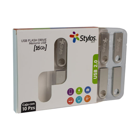 PAQUETE 10 USB 16GB METÁLICO STYLOS STUSB1016