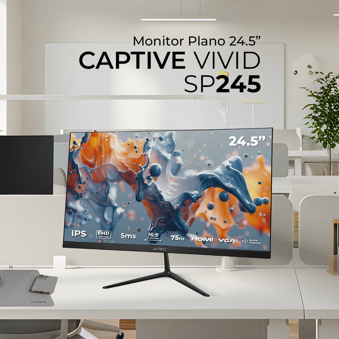 MONITOR PLANO 24.5 PULGADAS CAPTIVE VIVD SP245, FULL HD 1920X1080 PX, 75 HZ