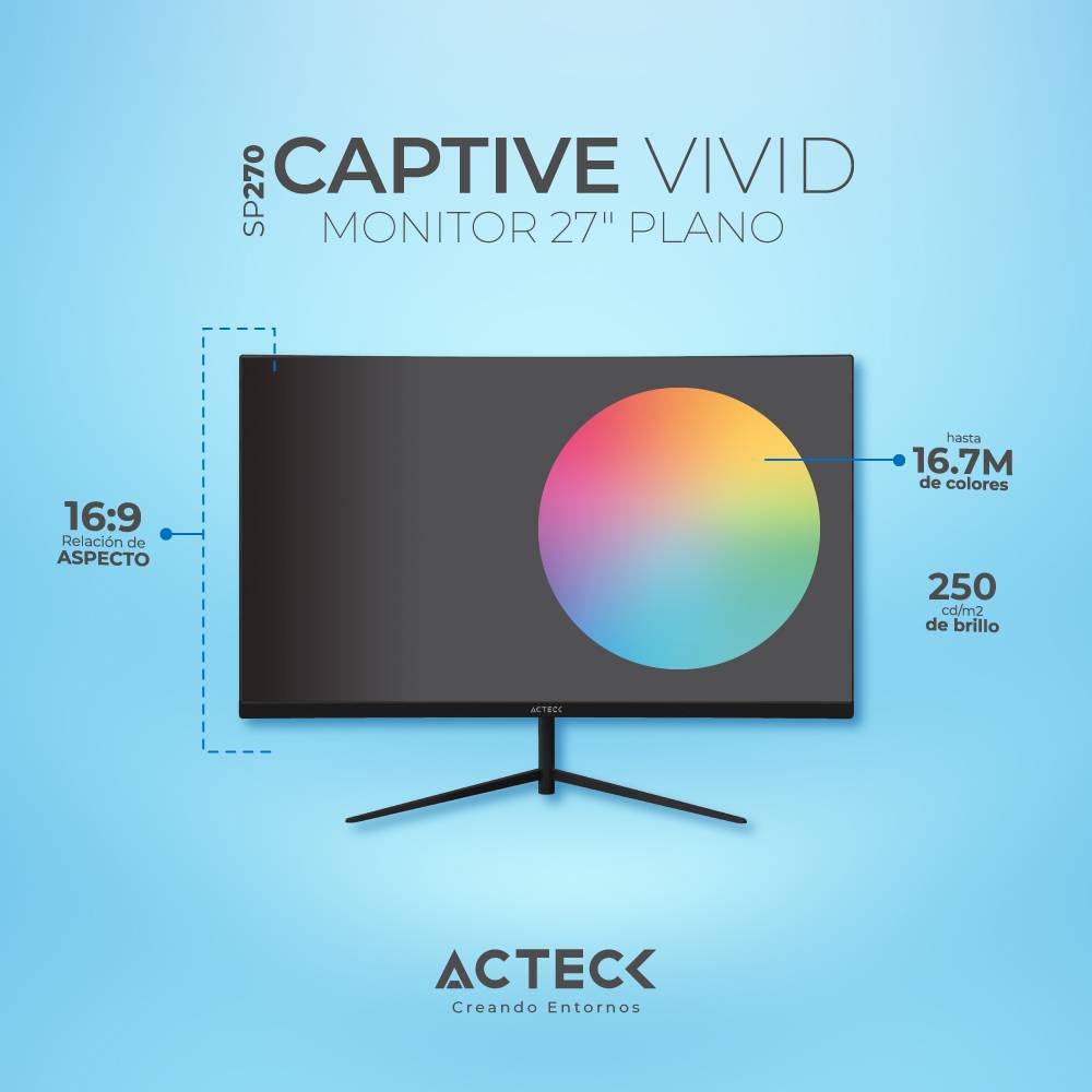 MONITOR CAPTIVVIVID II SP270 ACTECK PANEL DE 27 PULGADAS, RESOLUCIÓN MAX 1920*1080P, FRECUENCIA: 100HZ