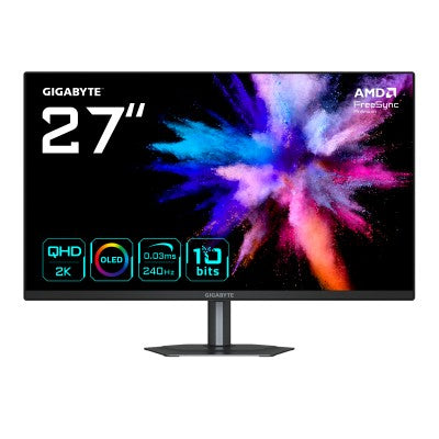 MONITOR GAMER GIGABYTE GO27Q24, 27 PULGADAS, OLED QD, PLANO, BLANCO, 2560 X 1440 (QHD),  2 HDMI, DISPLAYPORT, USB, USB-C
