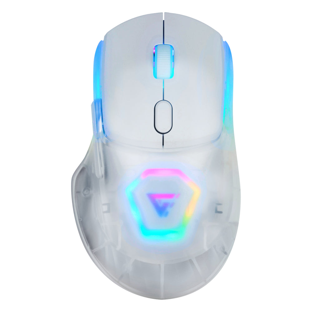 MOUSE GAME FACTOR MOW700 INALÁMBRICO, CARCASAS INTERCAMBIABLES, 2.4G+BT, PIXART 3395, 26,000 DPI, RGB, BLANCO