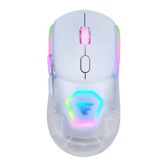 MOUSE GAME FACTOR MOW700 INALÁMBRICO, CARCASAS INTERCAMBIABLES, 2.4G+BT, PIXART 3395, 26,000 DPI, RGB, BLANCO
