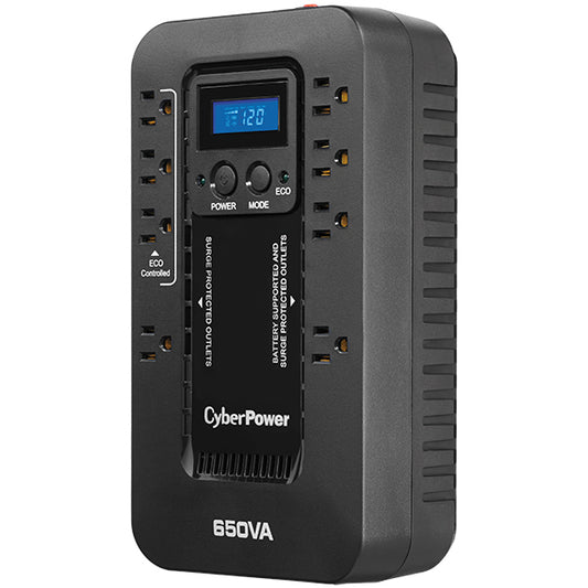 NO-BREAK CYBERPOWER EC650LCD, 650 VA, 390 W, 8 H, NEGRO, HOGAR Y OFICINA