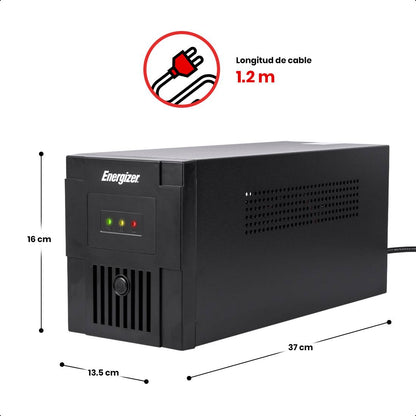 NO BREAK ENERGIZER 1500VA/900W (ERENUPS15VA). AVR, 2 BAT. 12V/9AH, 8 CONTACTOS (4 RESPALDO), LED/ALARMA. CERT. ROHS/NOM/CE. 2 AÑOS GTÍA.
