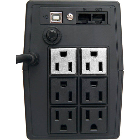NO BREAK INTERACTIVO OPTIMA 800, 800VA/480W, VOLTAJE 120/127 +/-5%, 6 NEMA 5-15R 4 RESPALDADAS/2 REGULADAS, FP 0.6, PROTECCION DE LINEA RJ11/RJ45, LEDS