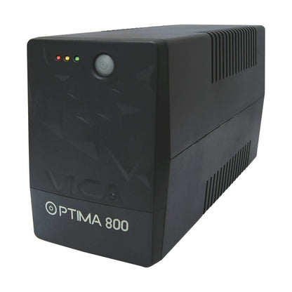 NO BREAK INTERACTIVO OPTIMA 800, 800VA/480W, VOLTAJE 120/127 +/-5%, 6 NEMA 5-15R 4 RESPALDADAS/2 REGULADAS, FP 0.6, PROTECCION DE LINEA RJ11/RJ45, LEDS
