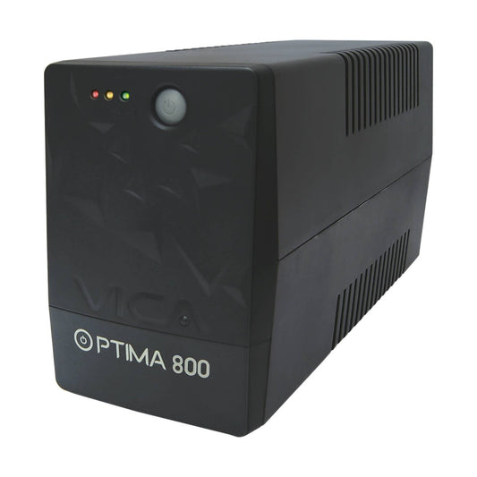 NO BREAK INTERACTIVO OPTIMA 800, 800VA/480W, VOLTAJE 120/127 +/-5%, 6 NEMA 5-15R 4 RESPALDADAS/2 REGULADAS, FP 0.6, PROTECCION DE LINEA RJ11/RJ45, LEDS
