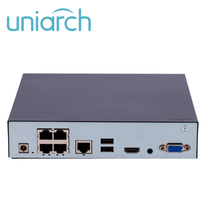 NVR 4 CANALES UNIARCH (NVR-104S3-P4-ECO) 6MP / 4CH POE / CAPACIDAD 1 DISCO DURO HASTA 6TB TOTAL / POE 100 MTS /  ULTRA 265 / ANALÍTICAS SI