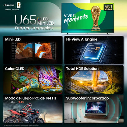 TELEVISOR HISENSE 55U65QFM, 55 PULGADAS, MINILED, QUANTUM DOT, 4K UHD, 3840 X 2160 PIXELES, FIRE SMART TV