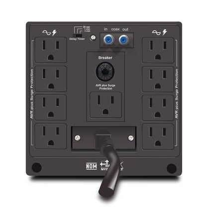 REGULADOR DE VOLTAJE CDP R-AVR5008 5000VA/2500W AVR LINEA BLANCA, 8 SALIDAS, 525 JULIOS, SISTEMA DE RETARDO DE ENCENDIDO, PROTECCIÓN COAXIAL, 120 VAC