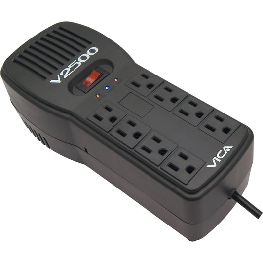 REGULADOR VICA V2500 2500VA/1500W , VOLTAJE 120VCA /60HZ, BREAKER TÉRMICO, 8 TOMAS PROTEGIDAS, INDICADORES LED, PUERTOS RJ11/RJ45, EMPOTRABLE EN PARED