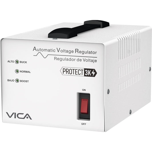 REGULADOR VICA PROTECT 3K 3000VA/ 1800W, VOLTAJE 120 VCA, 60HZ, 4 TOMAS PROTEGIDAS, 175 JOULES, INDICADORES LED, LINEA BLANCA