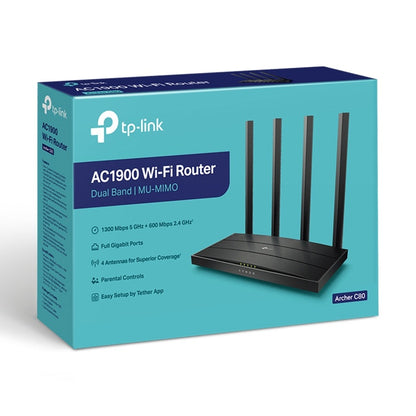 ROUTER INALÁMBRICO GIGABIT DUAL BAND AC TP-LINK ARCHER C80, 1.300 MBPS, 5 GHZ, OMNIDIRECCIONAL, 4, NEGRO