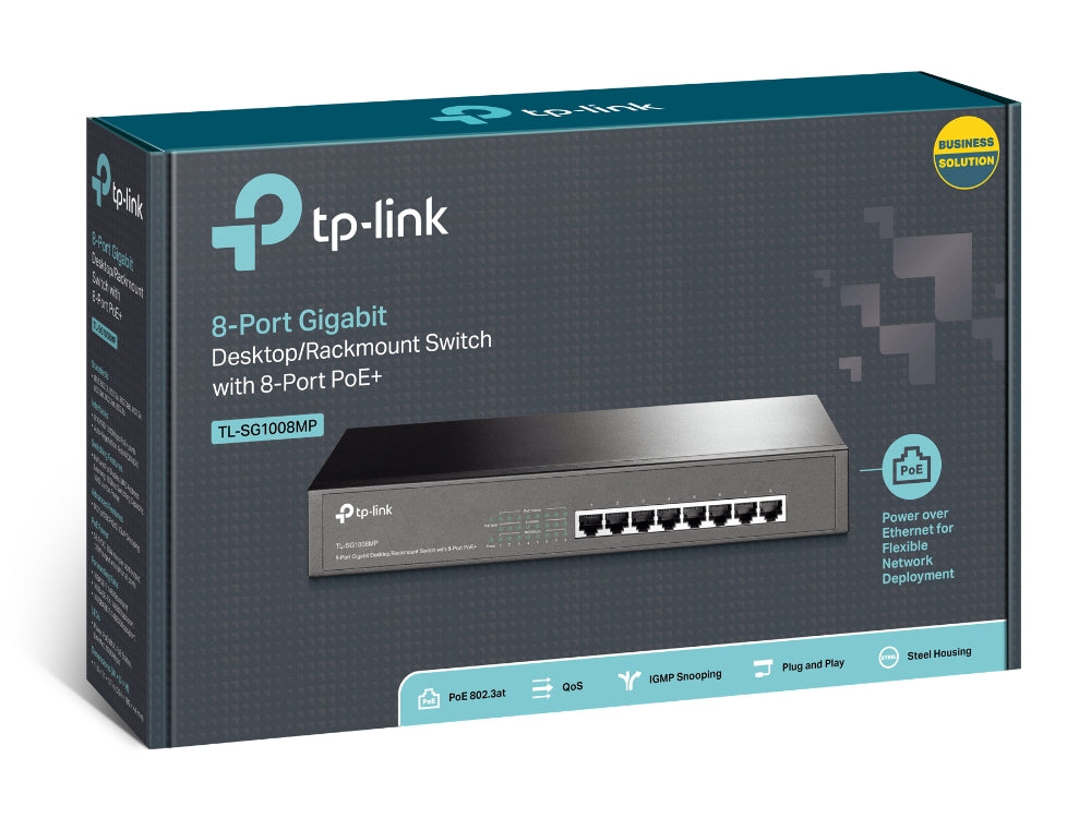 SWITCH GIGABIT TP-LINK NO ADMINISTRABLE POE (TL-SG1008MP) , NEGRO, 126W, 8 PUERTOS