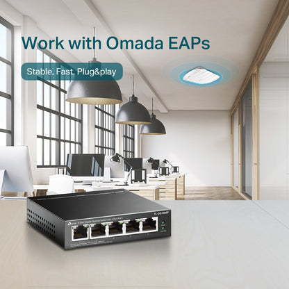 SWITCH NO ADMINISTRABLE (TL-SG1005P) DE (5) PUERTOS 10/100/1000 MBPS, (4) PUERTOS POE +