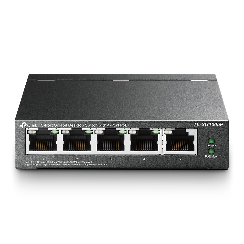 SWITCH NO ADMINISTRABLE (TL-SG1005P) DE (5) PUERTOS 10/100/1000 MBPS, (4) PUERTOS POE +