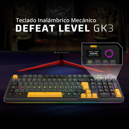 TECLADO GAMER INALÁMBRICO DEFEAT LEVEL GK3 BALAM RUSH PANTALLA INTELIGENTE IPS 1.14 PULGADAS