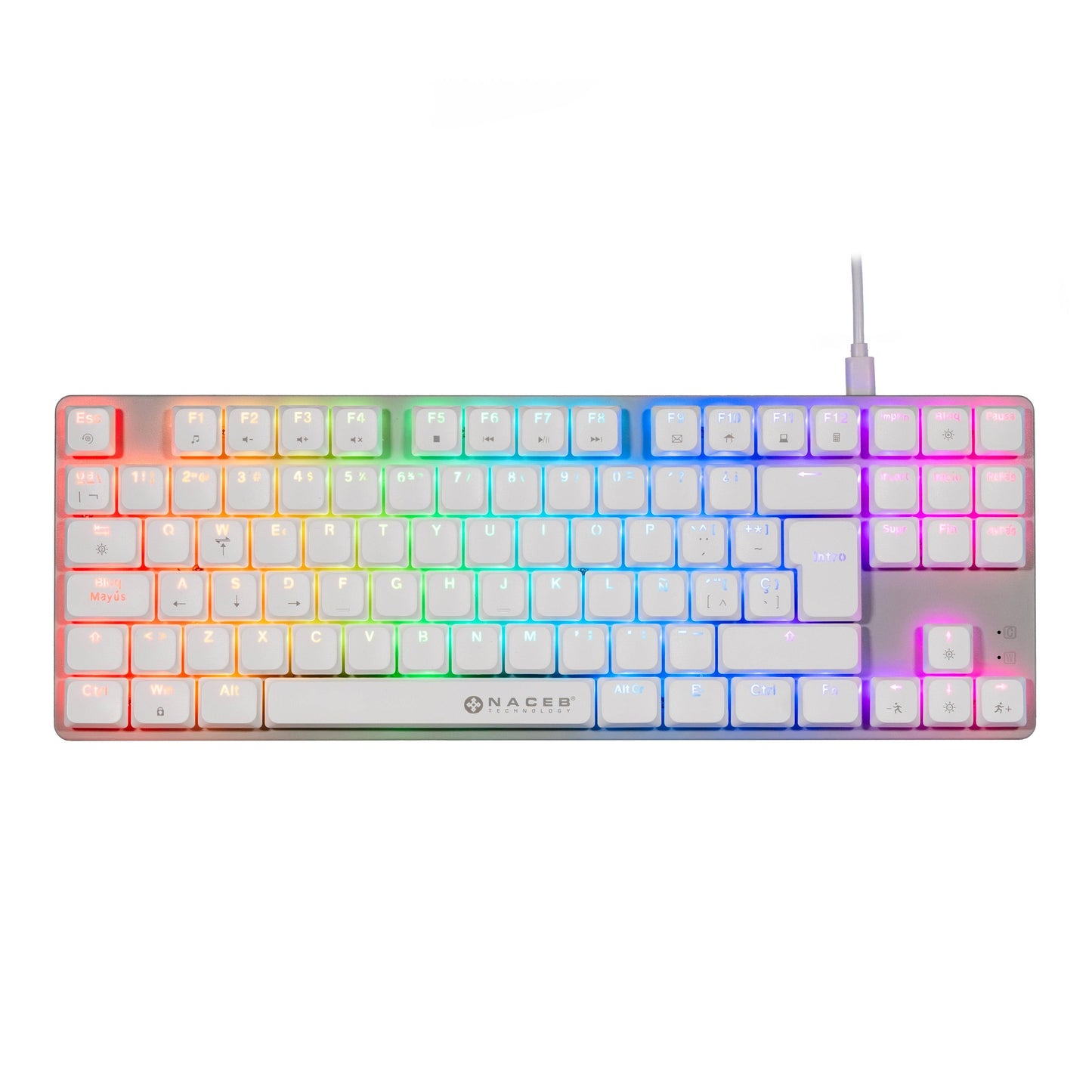 NACEB TECLADO MECANICO TKL GAMER LOW PROFILE RGB 80% K1009 87 TECLAS FULL BLANCAS