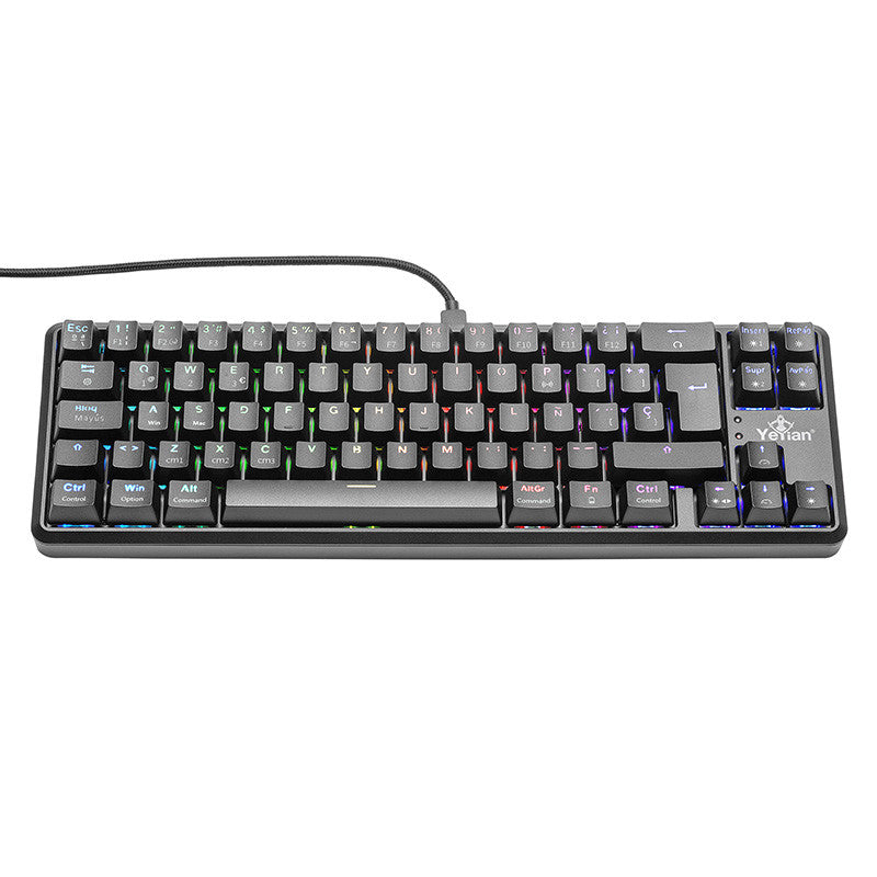 YEYIAN, TECLADO GAMER AKIL S3500, SWITCH AZUL, 69 TECLAS,  ANTI GHOSTING Y N-KEY, LED RGB DE ARCOIRIS, 18 EFECTOS, IP42, USB, BATERIA INT YTM-28210B