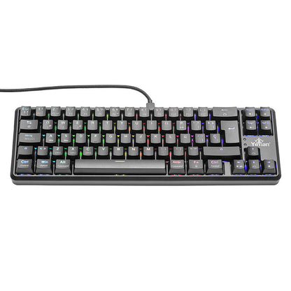 YEYIAN, TECLADO GAMER AKIL S3500, SWITCH AZUL, 69 TECLAS,  ANTI GHOSTING Y N-KEY, LED RGB DE ARCOIRIS, 18 EFECTOS, IP42, USB, BATERIA INT YTM-28210B