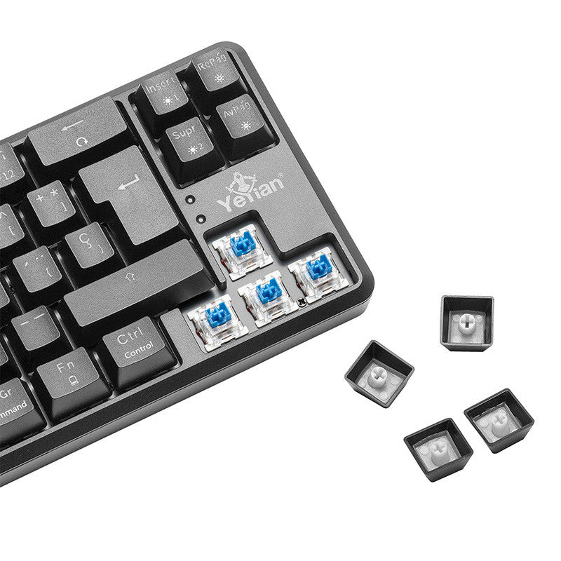 YEYIAN, TECLADO GAMER AKIL S3500, SWITCH AZUL, 69 TECLAS,  ANTI GHOSTING Y N-KEY, LED RGB DE ARCOIRIS, 18 EFECTOS, IP42, USB, BATERIA INT YTM-28210B