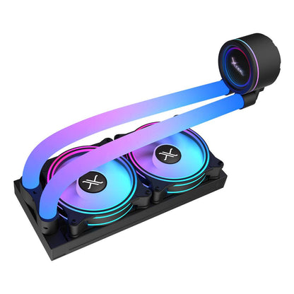 ENFRIAMIENTO LIQUIDO XZEAL 240MM REDONDO XZ413 PARA CPU 2 FAN X120MM MANGUERAS ARGB 3 PINES + PWM 4 PINES + SEGURO PARA INTEL/AMD NEGRO
