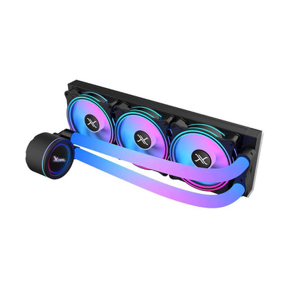 ENFRIAMIENTO LIQUIDO XZEAL 360MM REDONDO XZ414 PARA CPU 3 FAN X120MM MANGUERAS ARGB 3 PINES + PWM 4 PINES + SEGURO PARA INTEL/AMD NEGRO
